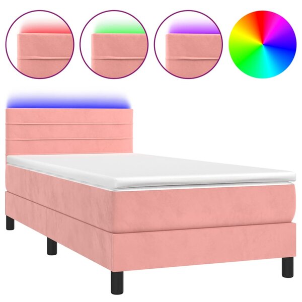 vidaXL Sommier à lattes de lit avec matelas et LED Rose 90x190 cm