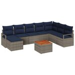 vidaXL Ensemble de canapé de jardin avec coussin 9 Pièces Gris Poly rotin