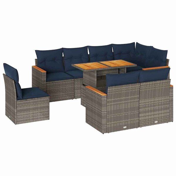 vidaXL Salon de jardin 9 Pièces avec coussins gris résine tressée