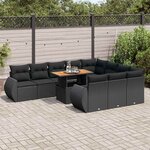 vidaXL Salon de jardin 11 Pièces avec coussins noir résine tressée