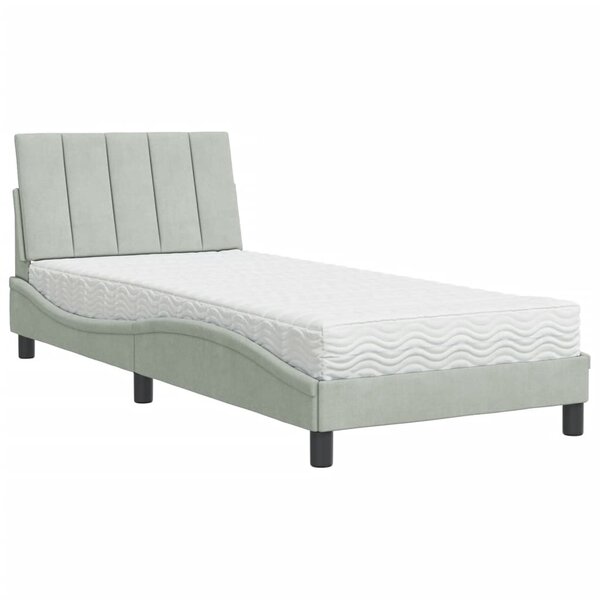vidaXL Lit avec matelas gris clair 90x190 cm velours