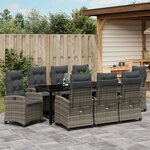 vidaXL Ensemble de meubles de jardin 9 pièces avec coussins Gris Poly Rattan