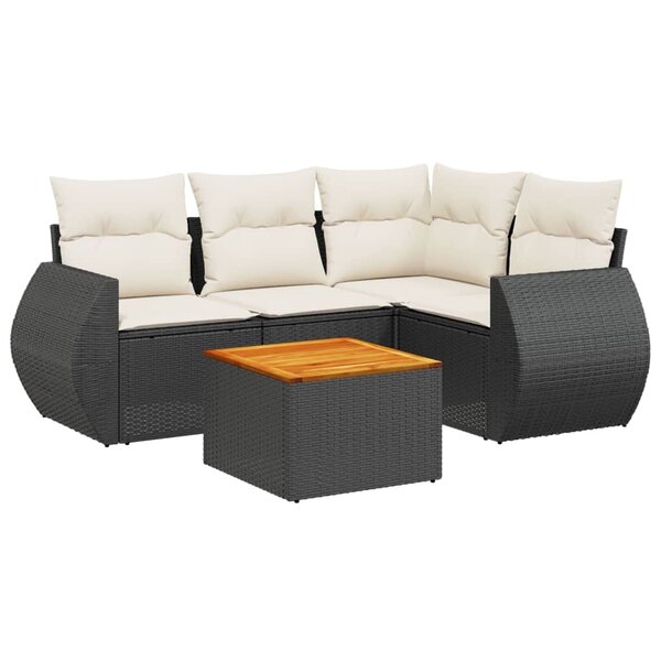vidaXL Salon de jardin 5 Pièces avec coussins noir résine tressée
