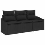 vidaXL Ensemble de Canapés avec coussin 3 Pièces Noir polyrotin