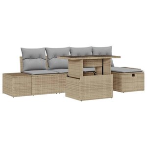 vidaXL Ensemble de canapé de jardin 6 Pièces Beige Poly rotin