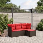 vidaXL Salon de jardin 4 Pièces avec coussins marron résine tressée