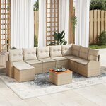vidaXL Set de canapé jardin 9 pièces avec coussins Beige Poly Rotin Acacia