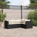 vidaXL Salon de jardin 4 Pièces avec coussins Noir Résine tressée
