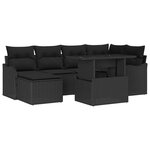 vidaXL Ensemble de canapé de jardin avec coussin 7 Pièces Noir Poly rotin