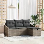 vidaXL Ensemble de Canapés avec coussin 4 Pièces Gris polyrotin