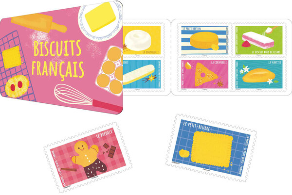 Carnet de 12 timbres - Biscuits français - Lettre verte
