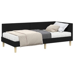 vidaXL Cadre de lit d'angle avec matelas 2 pc Noir 100 x 200 cm tissu