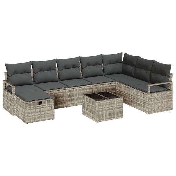 vidaXL Ensemble de Canapés avec coussin 9 Pièces Gris clair polyrotin