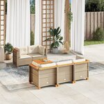 vidaXL Salon de jardin avec coussins 6 Pièces beige résine tressée