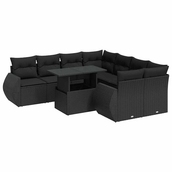 vidaXL Salon de jardin 9 Pièces avec coussins noir résine tressée
