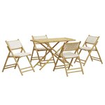 vidaXL Ensemble de bistro pliante 5 Pièces et coussins blanc crème bambou