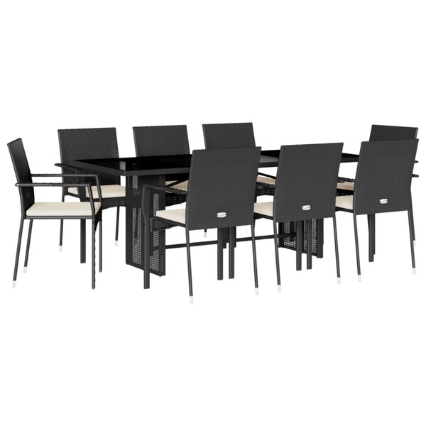 vidaXL Ensemble à manger de jardin 9Pièces coussins noir résine tressée