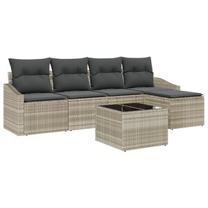 vidaXL Ensemble de salle à manger de jardin 6 pièces avec coussins en poly rattan gris