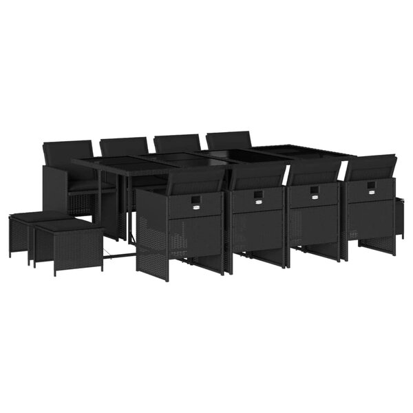 vidaXL Ensemble à manger de jardin 13 Pièces coussins noir résine tressée