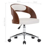 Chaise fauteuil siège pivotante de bureau informatique étude bois courbé et similicuir blanc 02_0024081