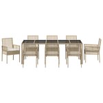 Ensemble de salle à manger de jardin 9 pièces avec coussins en poly rattan beige