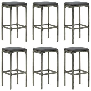 vidaXL Tabourets de bar avec coussins lot de 6 gris résine tressée