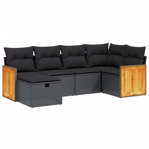 vidaXL Salon de jardin 6 Pièces avec coussins noir résine tressée