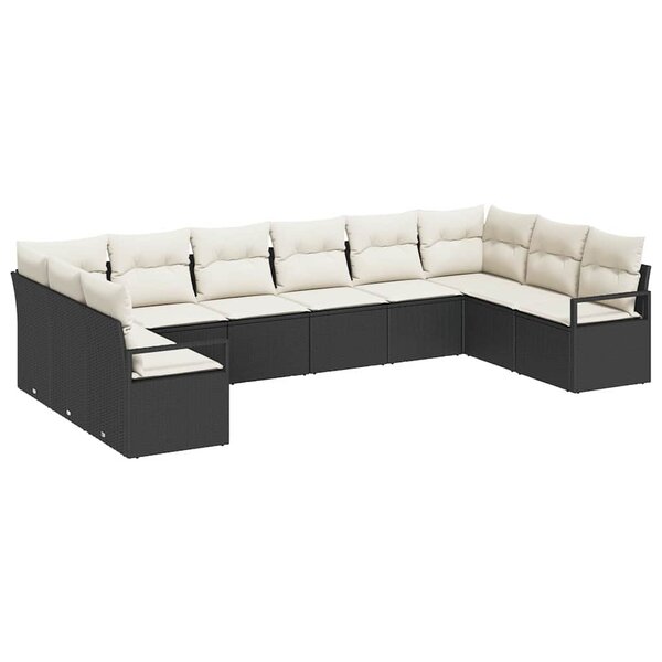 vidaXL Ensemble de canapé de jardin avec coussin 10 Pièces Noir  Crème