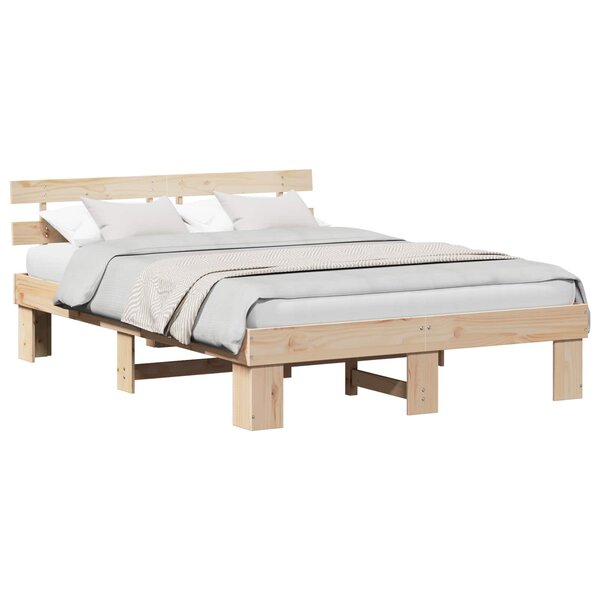 vidaXL Cadre de lit avec tête de lit Naturel 140 x 200 cm Pin massif