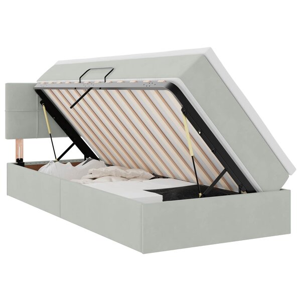 vidaXL Lit de rangement LED avec matelas Gris clair 90 x 190 cm