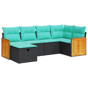 vidaXL Salon de jardin 6 Pièces avec coussins noir résine tressée