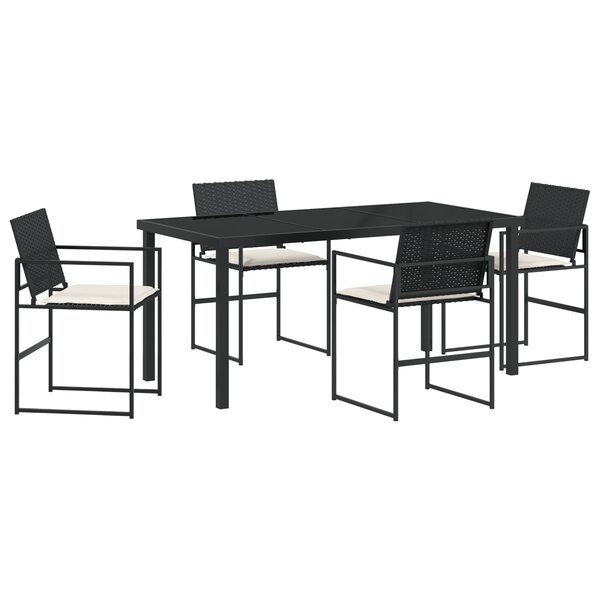 vidaXL Ensemble de Salle à Manger de Jardin 5 Pièces avec Coussins Noir Rotin Synthétique