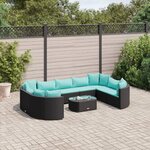vidaXL Salon de jardin 10 Pièces avec coussins noir résine tressée