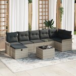 Ensemble de canapé jardin 8 pièces avec coussins gris clair en rotin synthétique