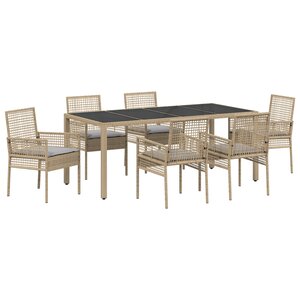 vidaXL Ensemble de salle à manger de jardin 7 pièces avec coussins en poly rattan beige