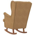vidaXL Fauteuil à bascule à oreilles en velours marron bois massif