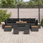 vidaXL Ensemble de canapé de jardin avec coussin 10 Pièces Noir