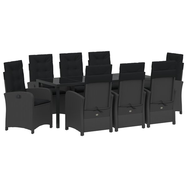 vidaXL Ensemble de salle à manger de jardin 9 pièces avec coussins en rattan noir