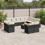 vidaXL Salon de jardin avec coussins 13 Pièces noir résine tressée