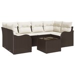 Ensemble de canapé de jardin 7 pièces avec coussins en rotin poly marron