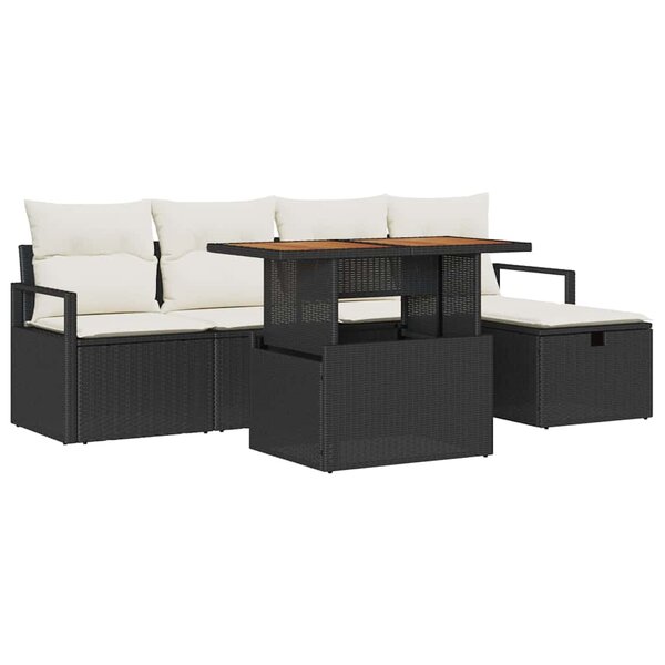 vidaXL Ensemble de canapé de jardin 6 Pièces Noir polyrotin