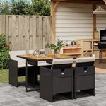 vidaXL Ensemble à manger de jardin coussins 5Pièces Noir Résine tressée