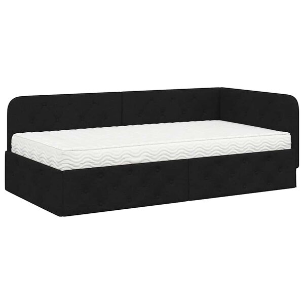 vidaXL Cadre de lit d'angle avec matelas Noir 90 x 200 cm tissu