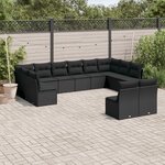 vidaXL Salon de jardin 12 Pièces avec coussins noir résine tressée