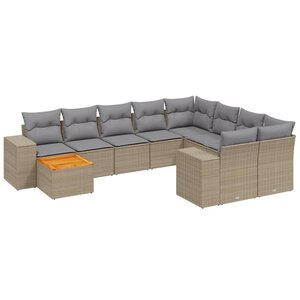 vidaXL Salon de jardin 11 Pièces avec coussins beige résine tressée