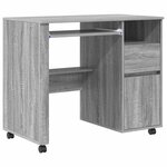 vidaXL Bureau avec roues Gris Sonoma 91 x 50 x 77 cm Bois d'ingénierie