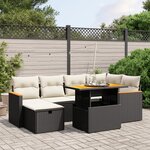 vidaXL Salon de jardin 7 Pièces avec coussins noir résine tressée