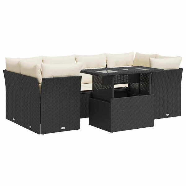 vidaXL Salon de jardin 7 Pièces avec coussins noir résine tressée