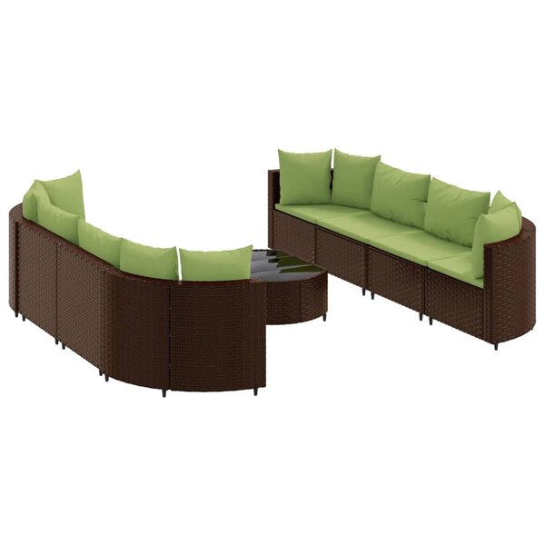 vidaXL Salon de jardin avec coussins 9 Pièces marron résine tressée