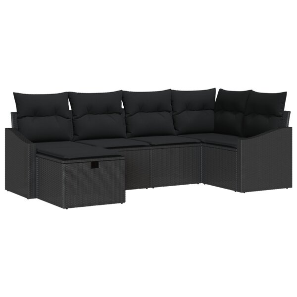 vidaXL Ensemble de 6 canapés de jardin avec coussins noir poly rattan